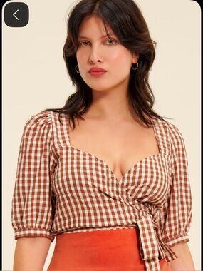 Edda Gingham Wrap Crop Top in Brown